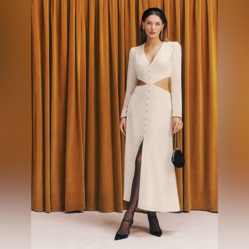 Reformation ivory Brisa Velvet Dress